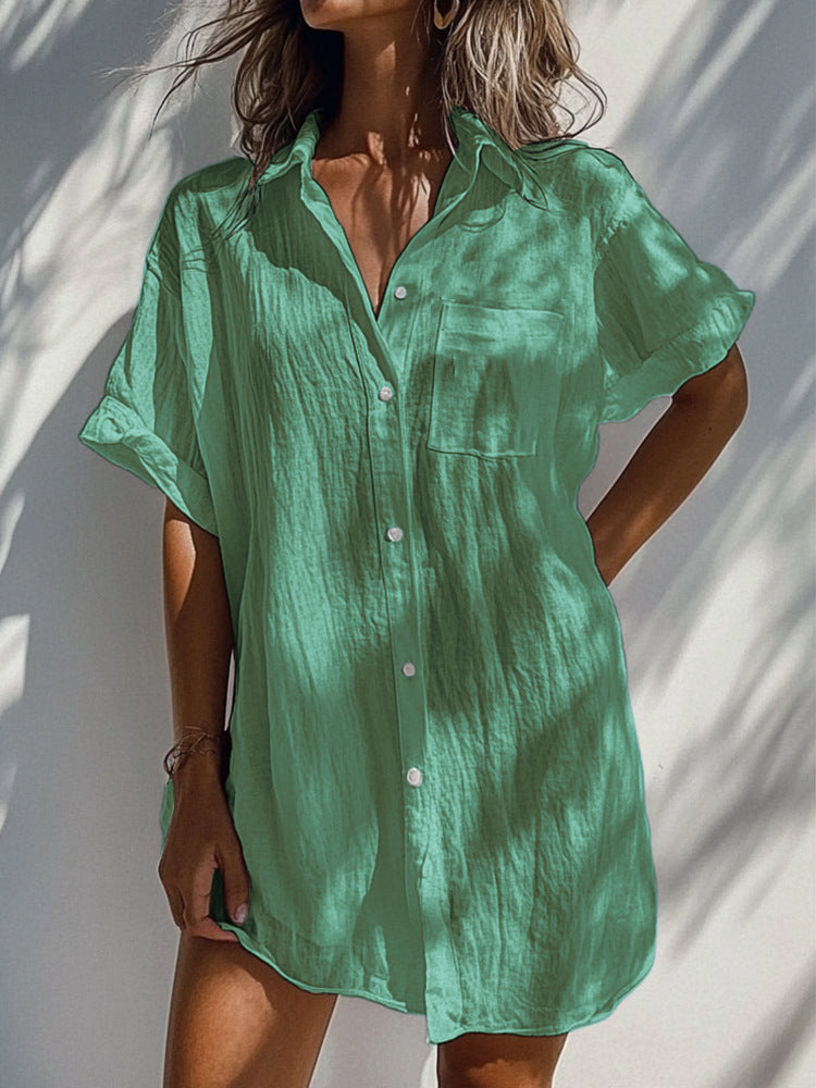 Women's Long Multi-Color Cotton Cardigan Shirt With Pockets