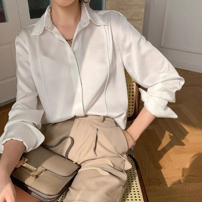Women's Elegant Satin Pullover Shirt With Soft Draped Finish
