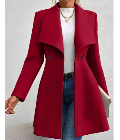 Slim-Fit Long Lapel Wool Coat Women's Elegant Commute Coat
