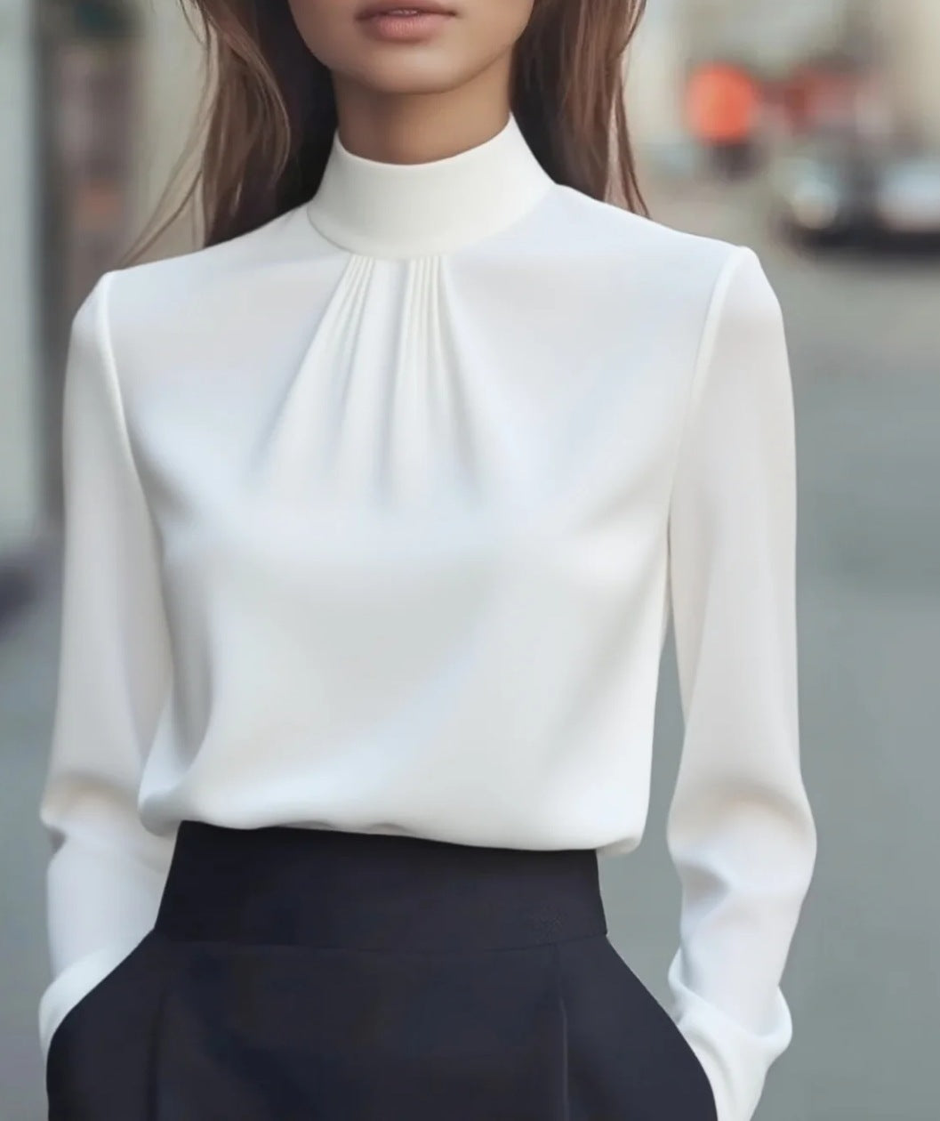 Women's Elegant Solid-Color Long-Sleeve Shirt For Everyday Outfits