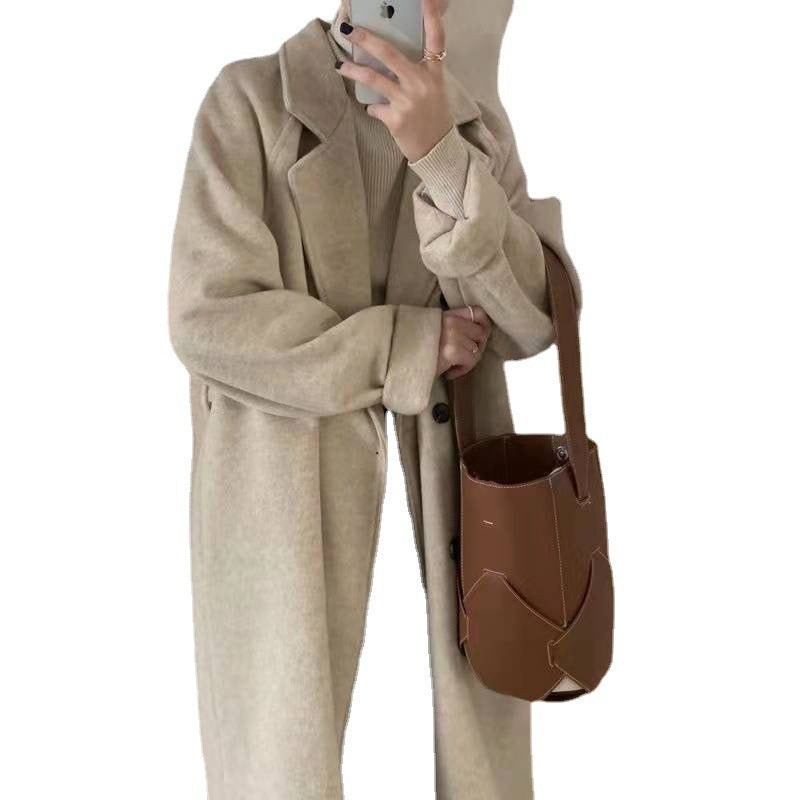 Petite Hepburn-Inspired Mid-Length Woolen Coat For Women