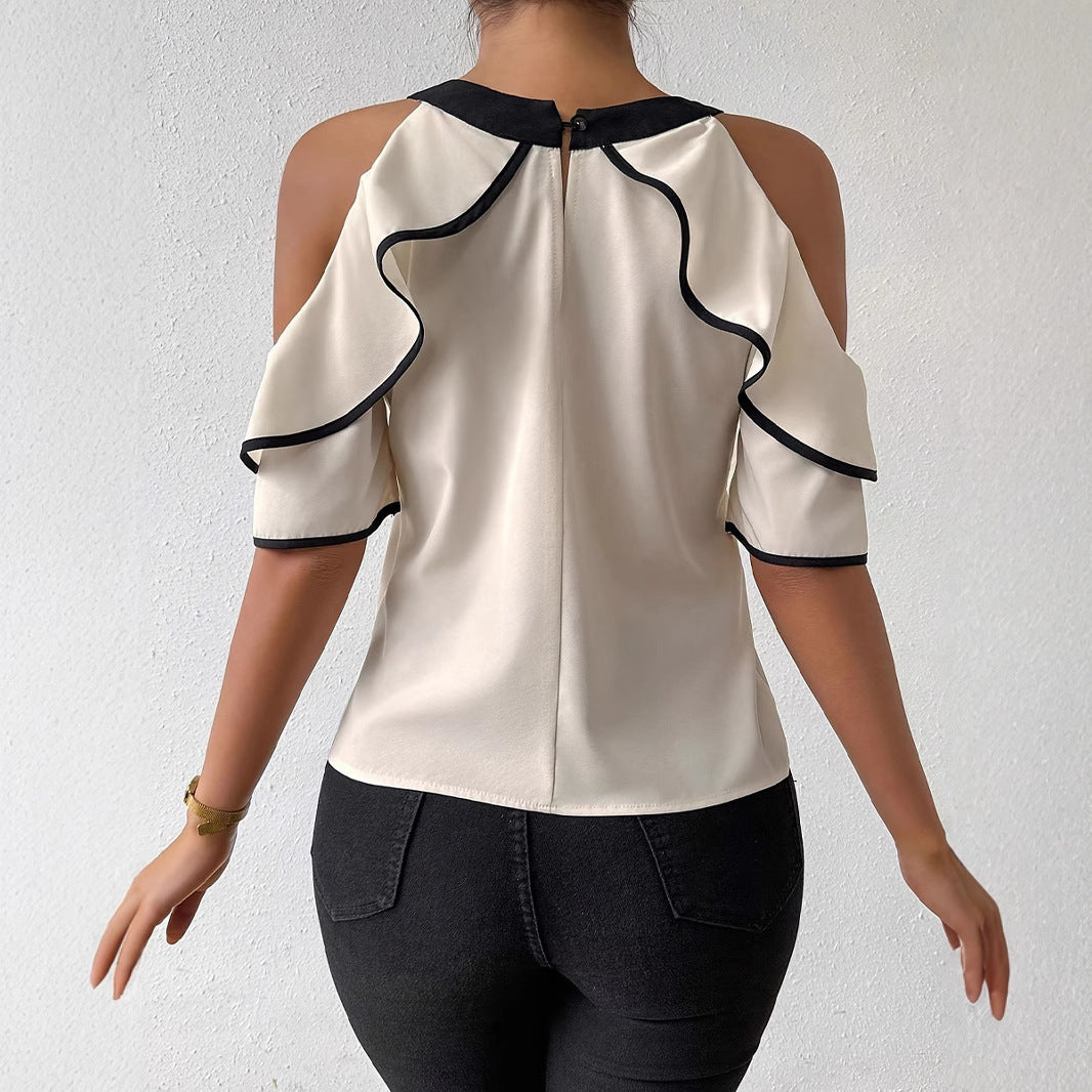 Women's Double-Layer Bow-Tie Short Sleeve Elegant Summer Blouse