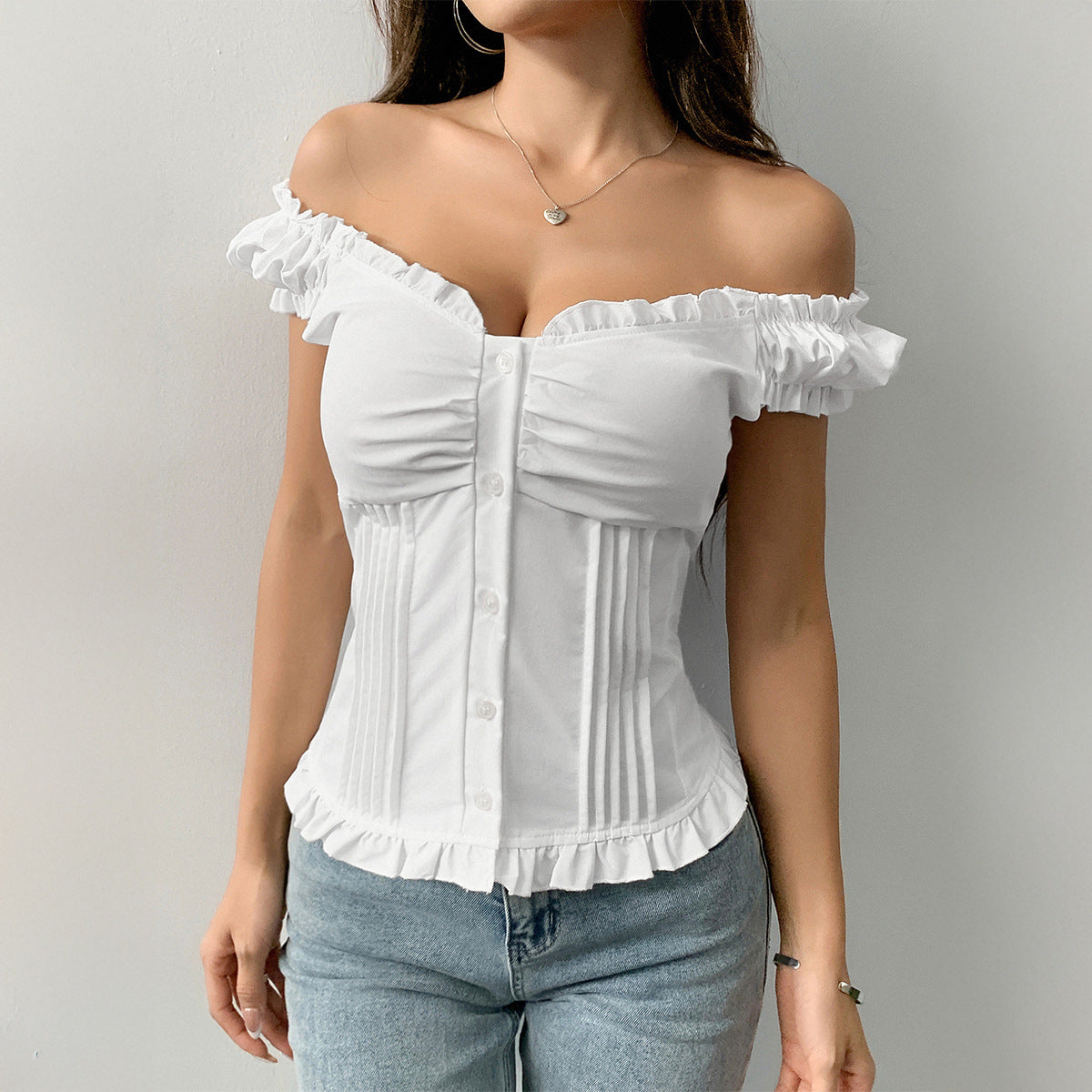 Ruffled Edge Sleeveless Short-Length Solid Color Summer Vest Top
