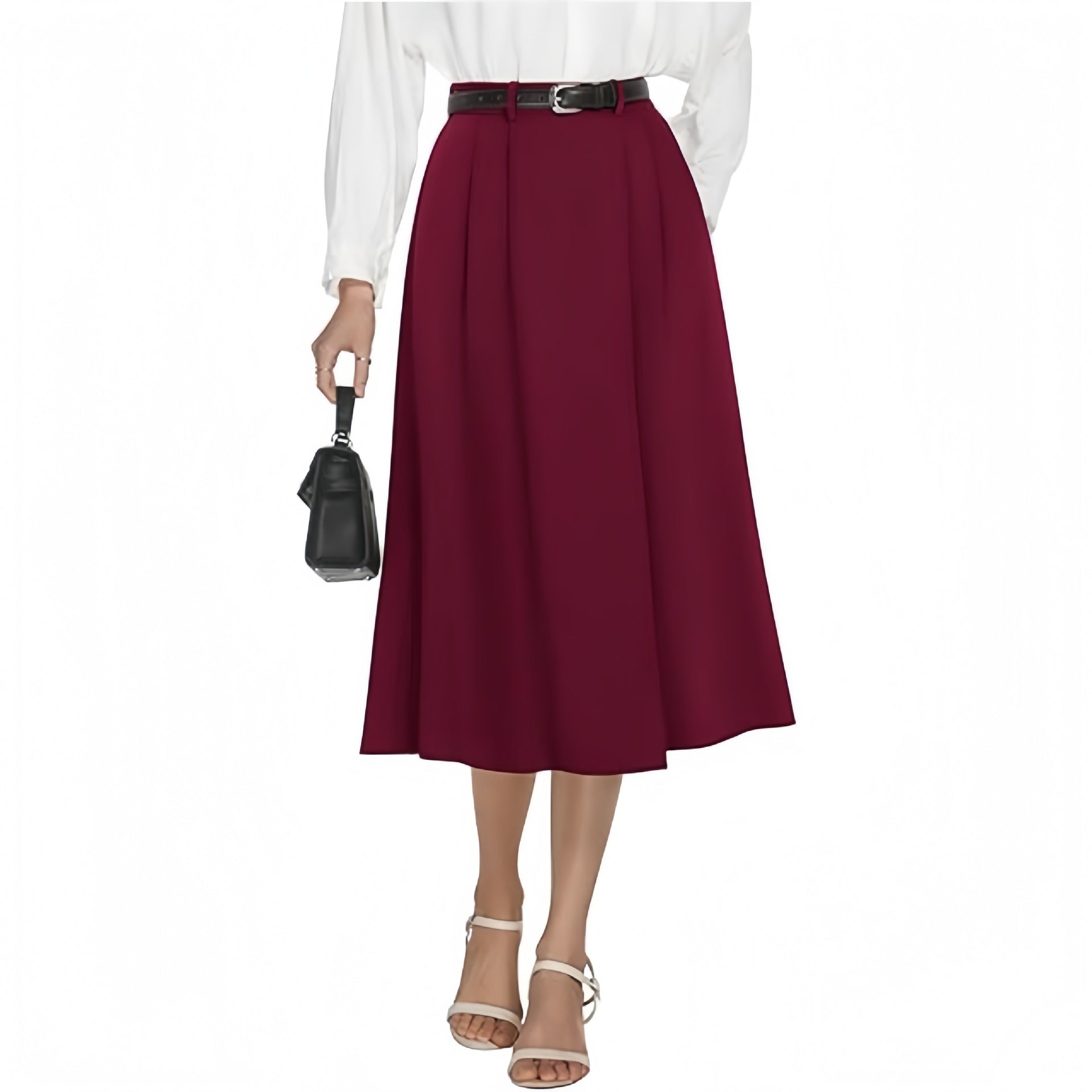 Business Casual Flared A Line Pleated Skirt With Pockets