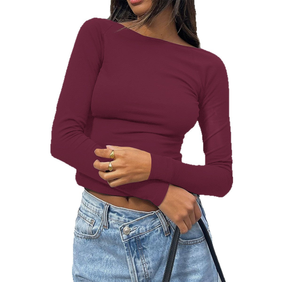 Slim Fit Long Sleeve Solid Color Wrinkle-Resistant Knit Base Top