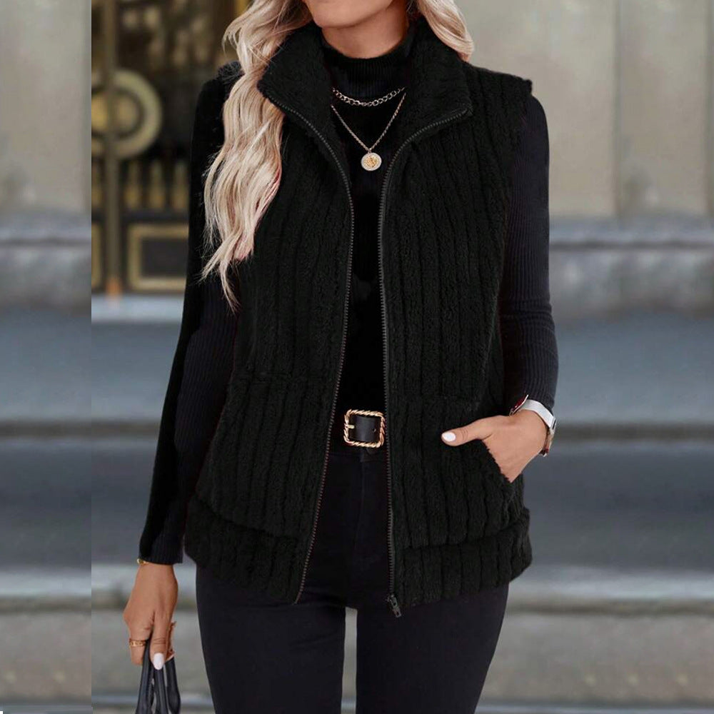 Versatile Lapel Zip Vest Top For Casual Street Style