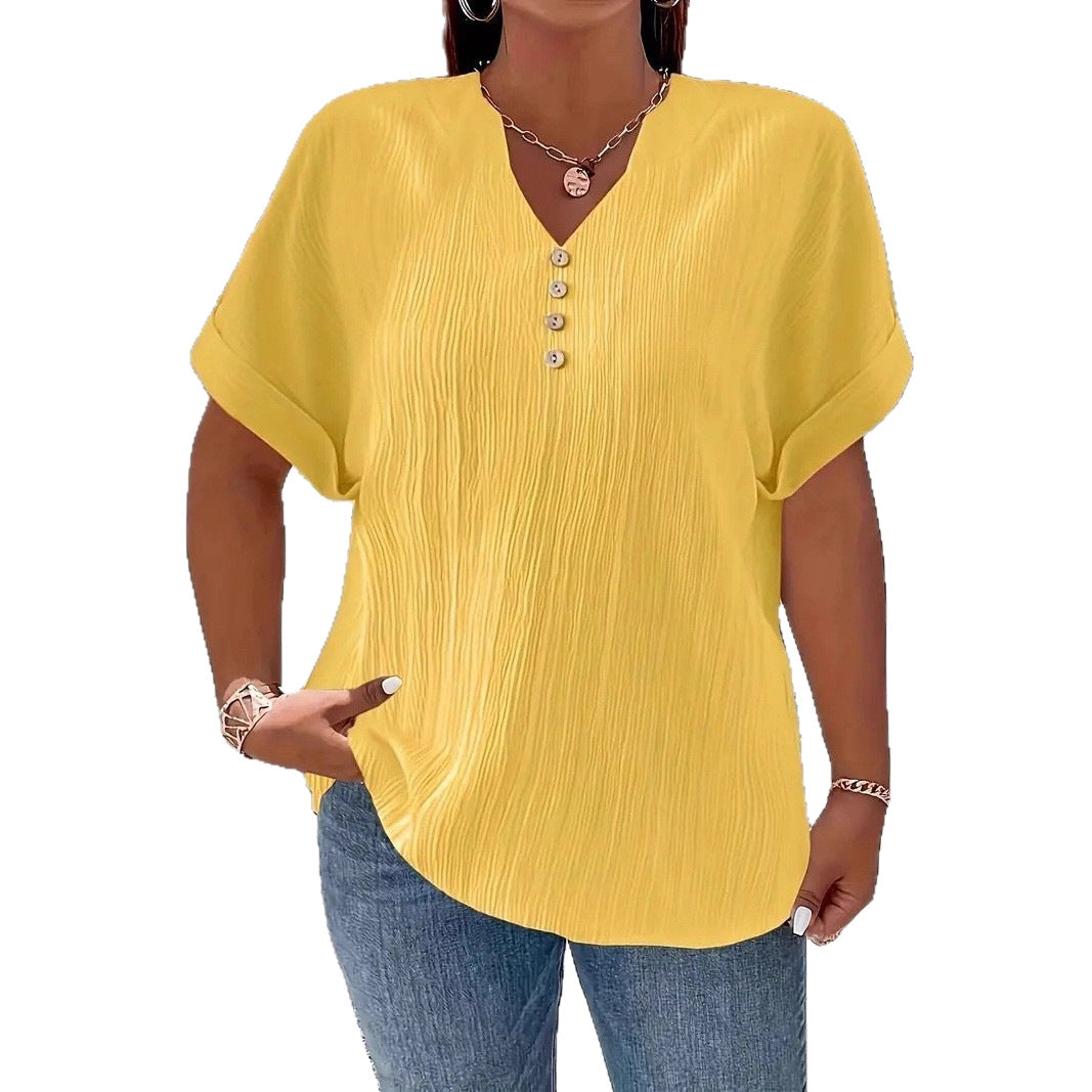 Lightweight V-Neck Short Sleeve Slim Fit Summer Casual Blouse