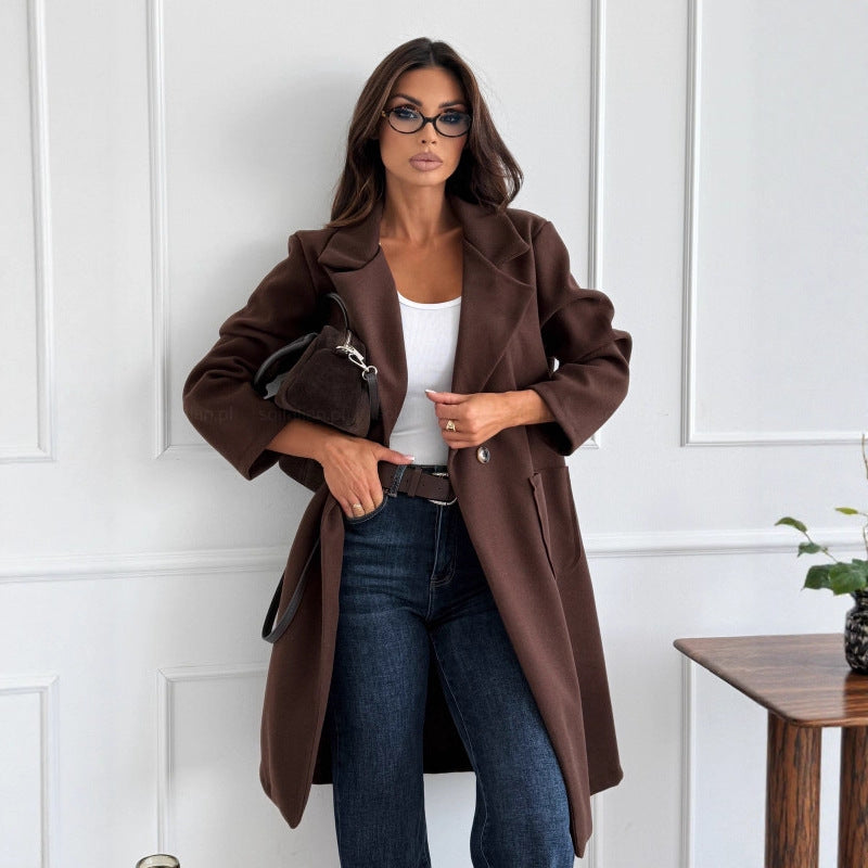 Double-Breasted Lapel Trench Coat With Color Block Detail