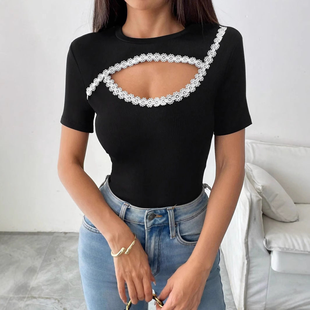 Round Neck Slim Fit Short Sleeve T Shirt For Women