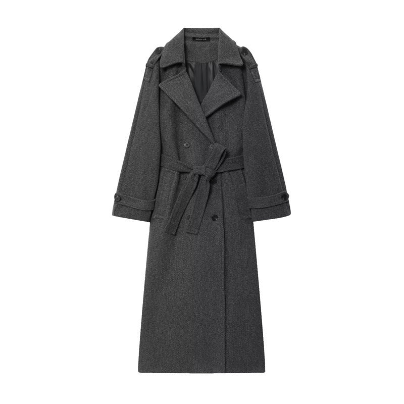 British Double-Breasted Long Wool Coat Women's Classic Overcoat