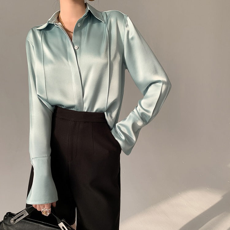 Women's Elegant Satin Pullover Shirt With Soft Draped Finish
