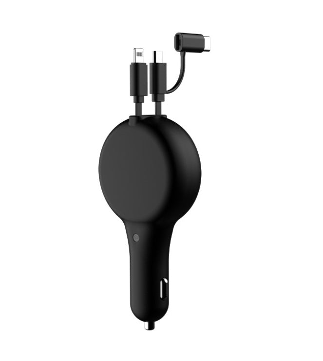 Retractable Dual?Cable Car Fast Charger With QC3.0 And PD Output