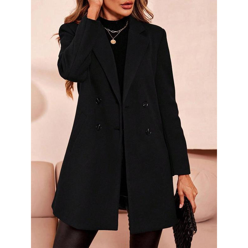 Slim-Fit Mid-Length Wool-Effect Trench Coat For Plus Sizes And Mature