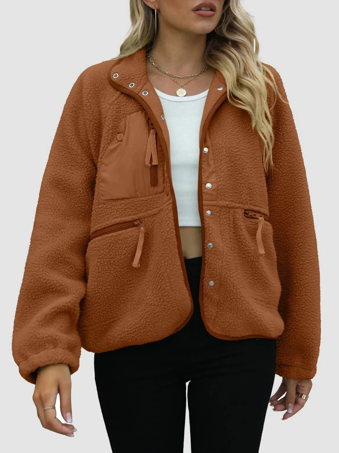 Plush Lamb Wool Short Cardigan Coat Women's Cozy Jacket