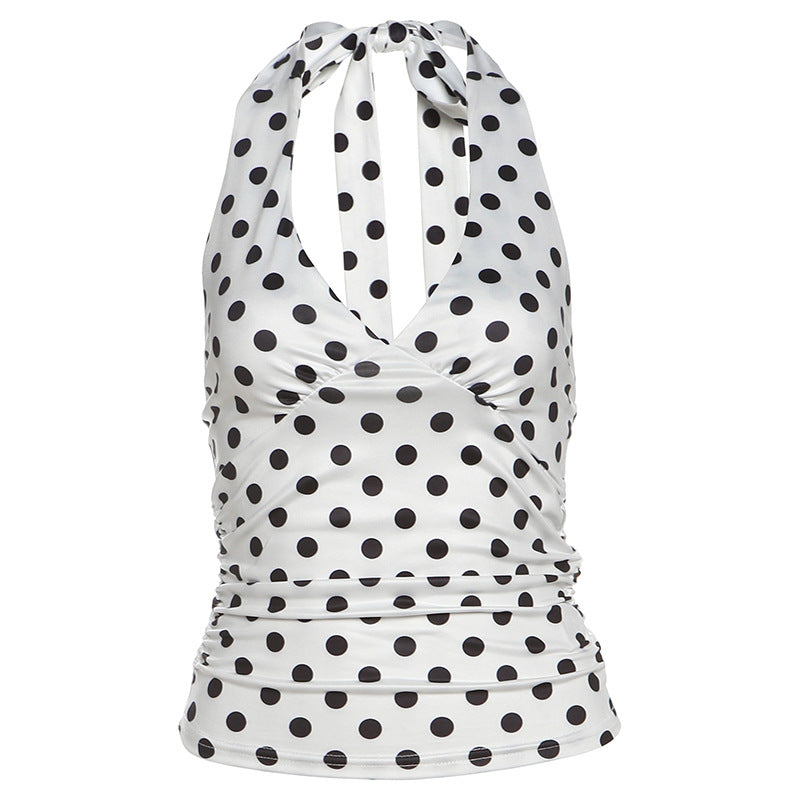 Polka Dot Halter Neck Bodycon Tank Top For Women