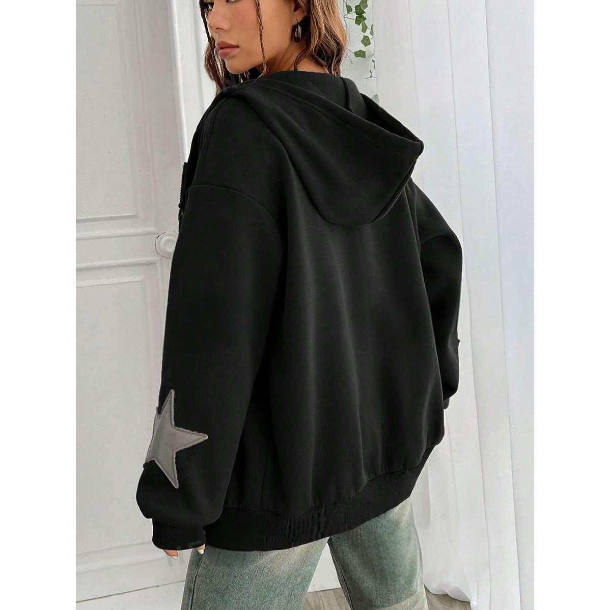 Relaxed Hooded Cardigan Jacket For Women