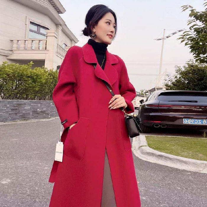 Stand-Collar Mid-Length Thick Fleece Coat For Women