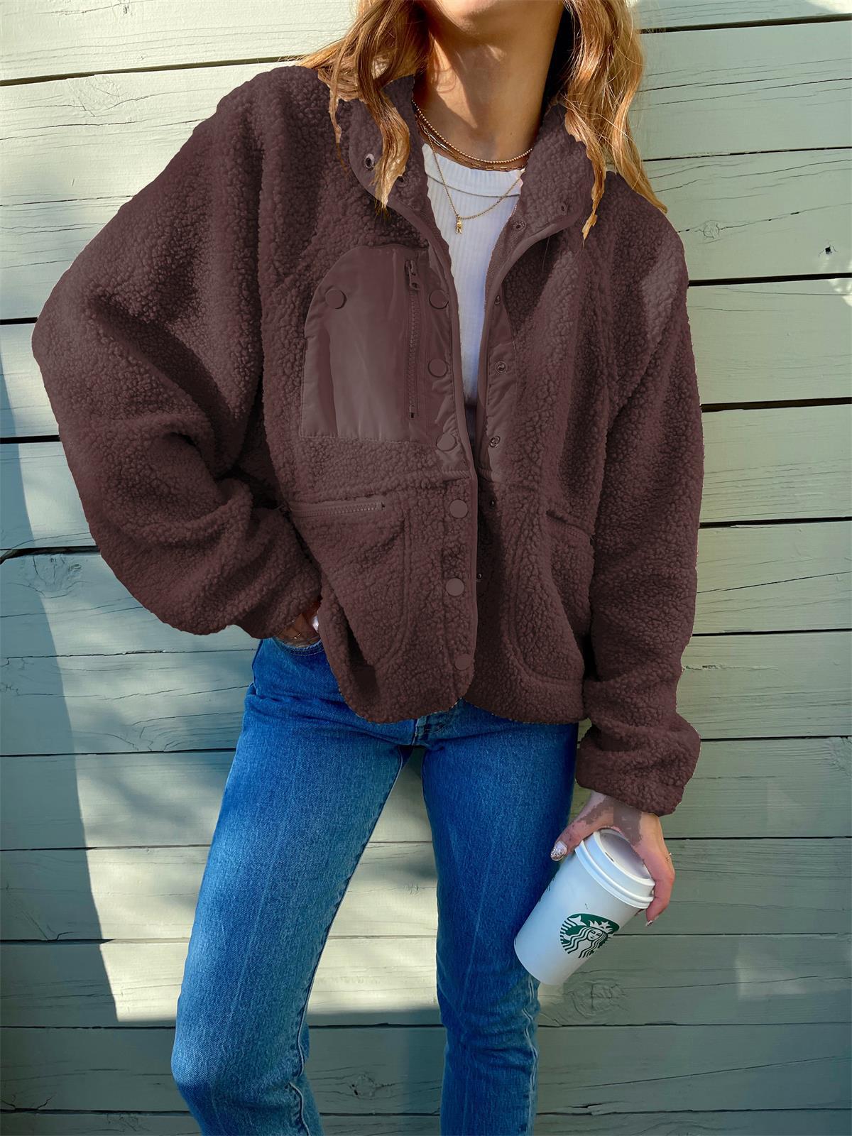Plush Lamb Wool Short Cardigan Coat Women's Cozy Jacket