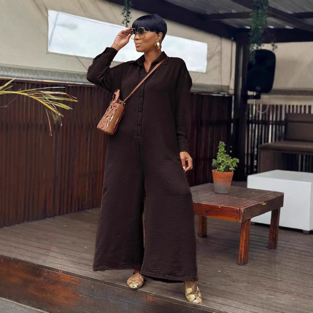 Loose Fit Long Sleeve Wide Leg Jumpsuit For Everyday Comfort