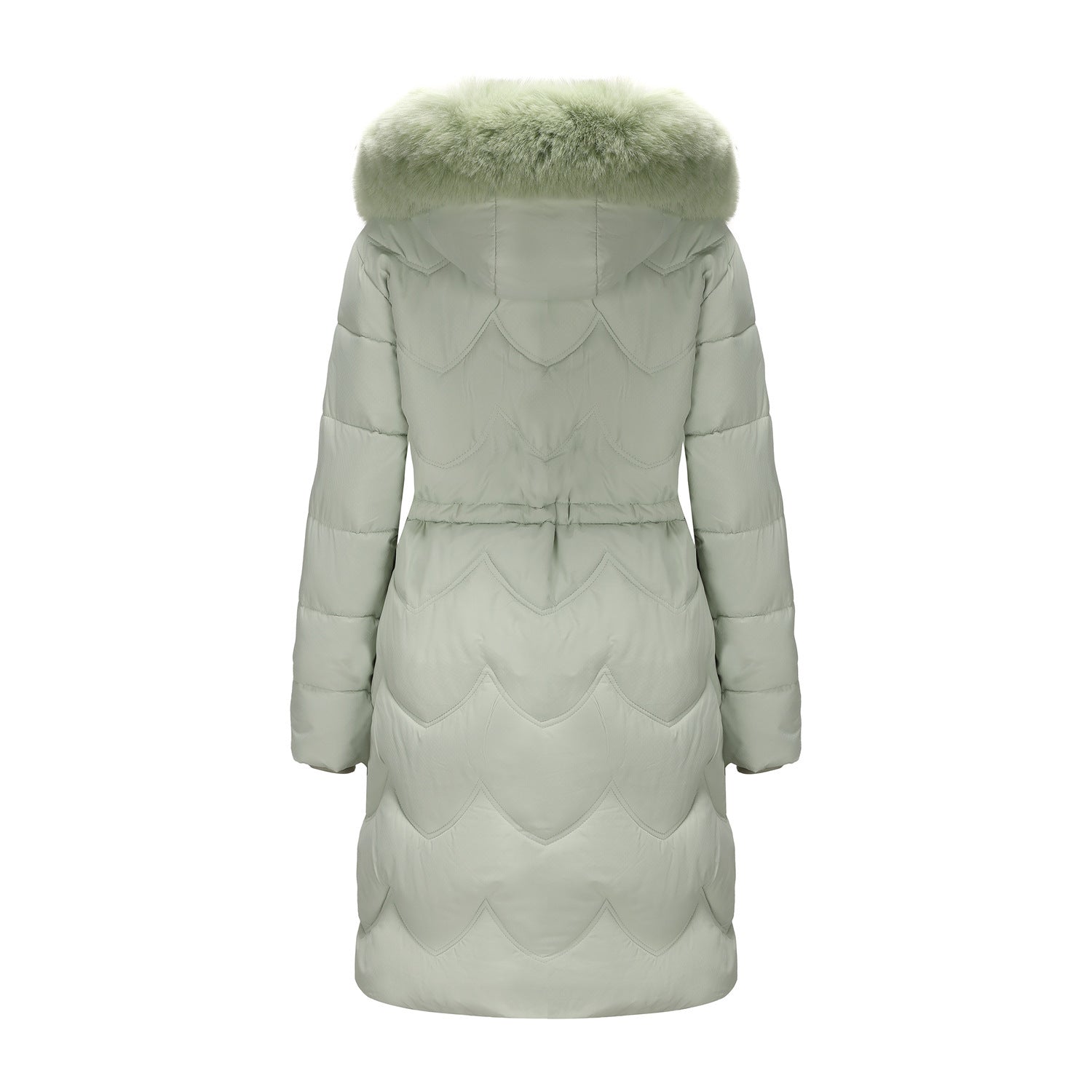 Women's Mid-Length Cotton Coat With Fur Collar And Belt