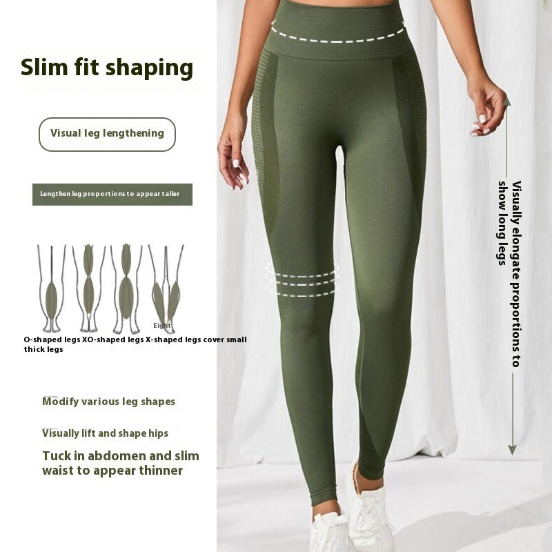 Green Seamless High Waist Hip Lifting Shock Absorption Yoga Pants
