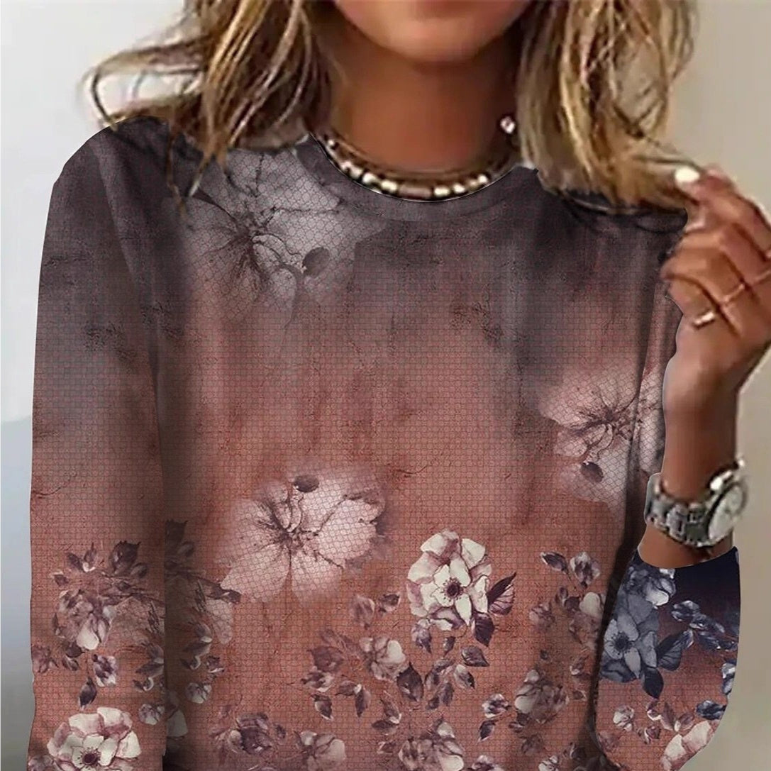 Crew Neck Long Sleeve Pullover Hoodie With Loose Fit