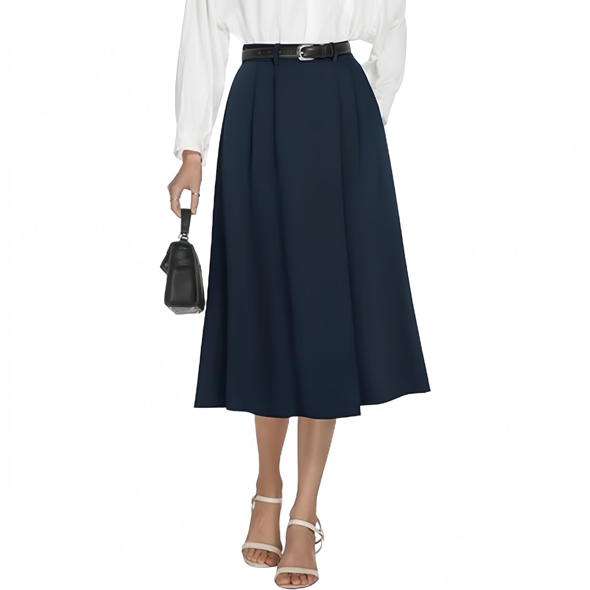 Business Casual Flared A Line Pleated Skirt With Pockets