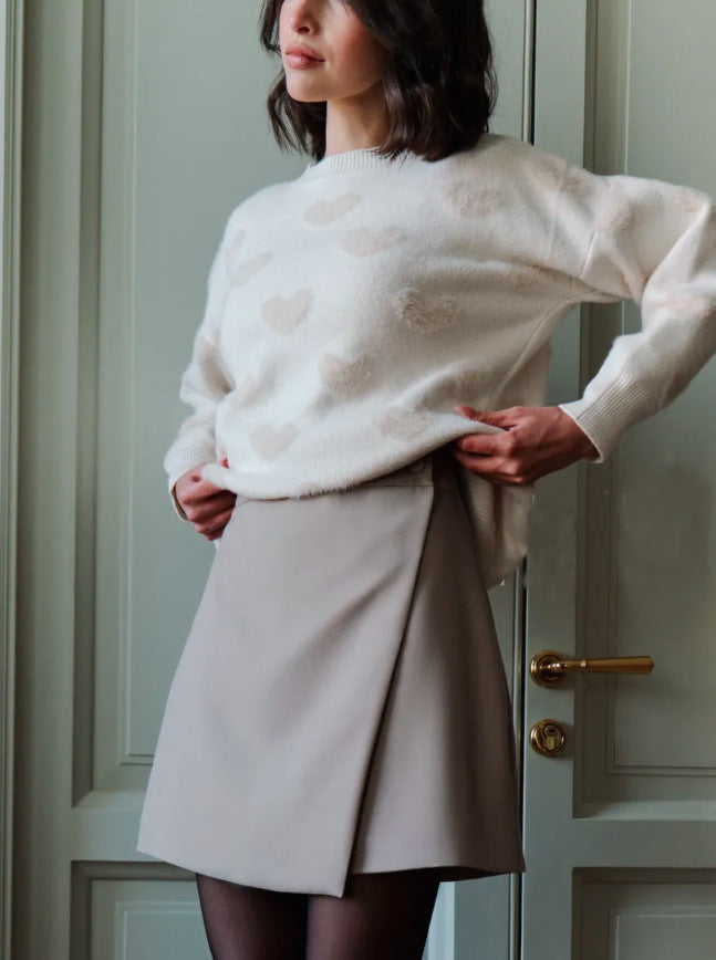 High Waisted A Line Mini Skirt With Side Slit And Buttons