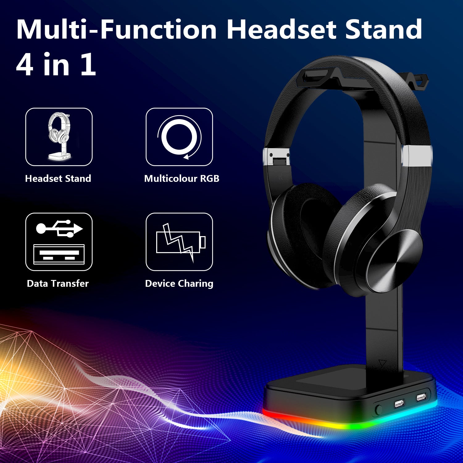 RGB Color?Changing Gaming Headset Stand With USB Power