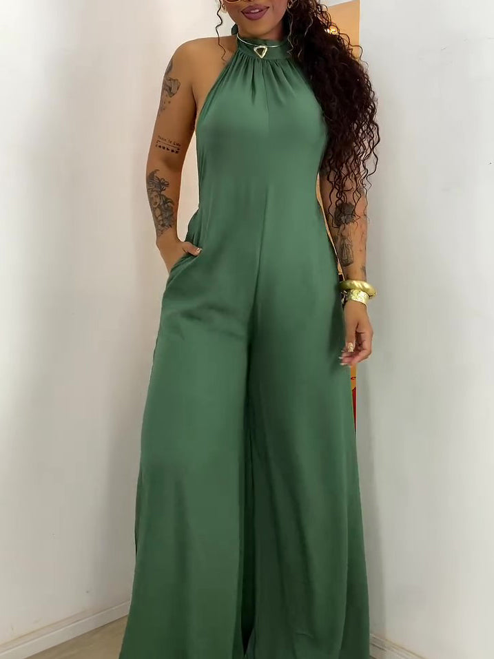 Halter Neck Backless Jumpsuit With Full Length Pants