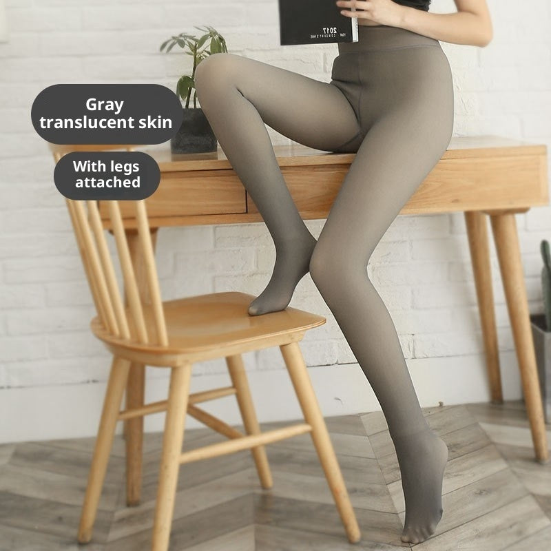 Warm Velvet-Lined Transparent Pantyhose With Slimming Lift Effect