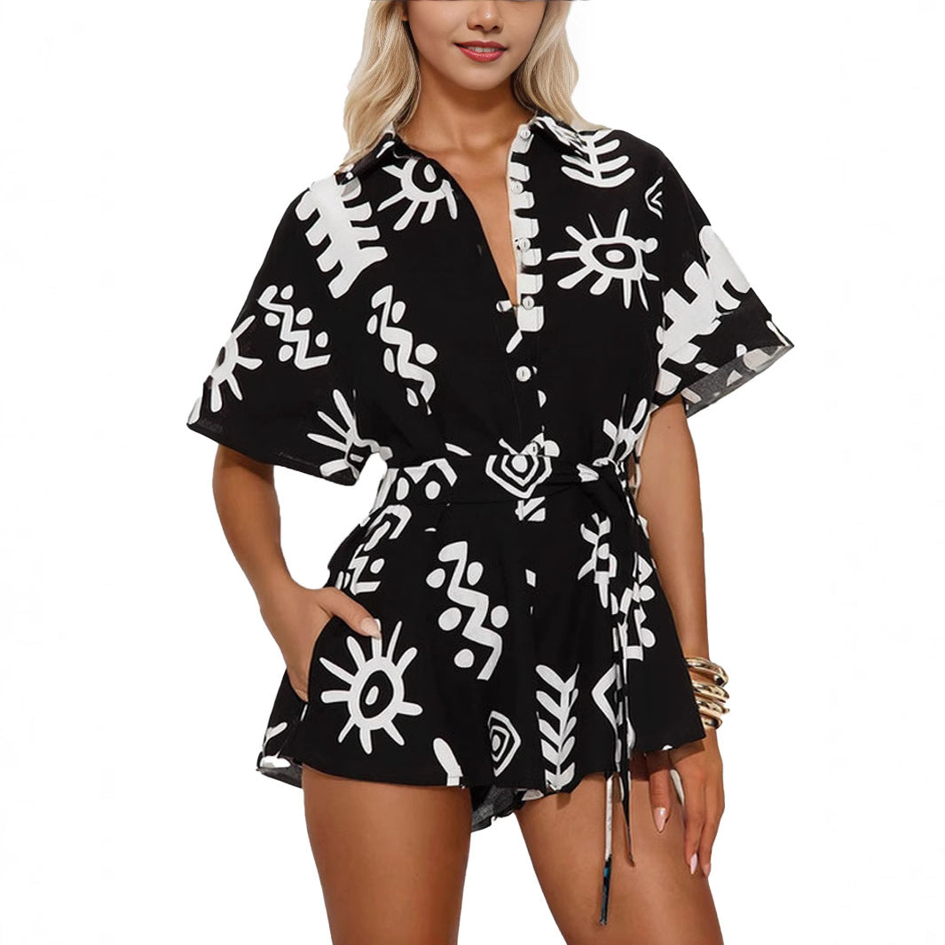 Loose Fit Printed Jumpsuit With Mid Rise Waist