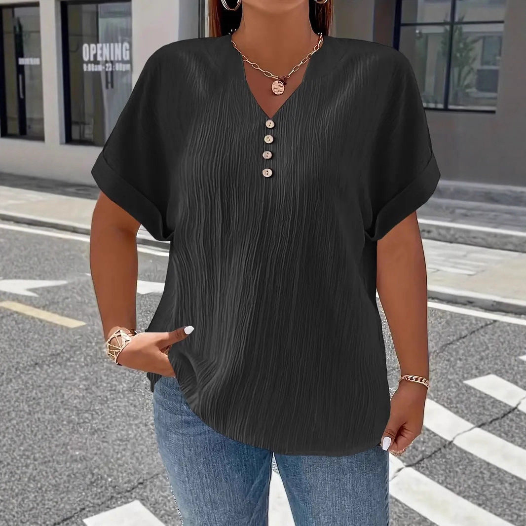 Lightweight V-Neck Short Sleeve Slim Fit Summer Casual Blouse
