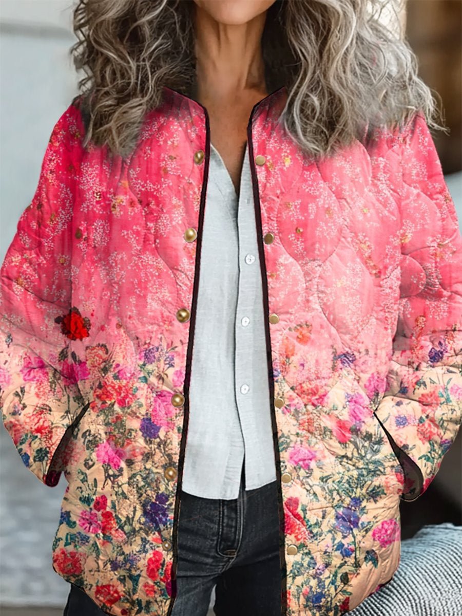 Women's Digital Floral Cotton Padded Jacket With Space Cotton Fill