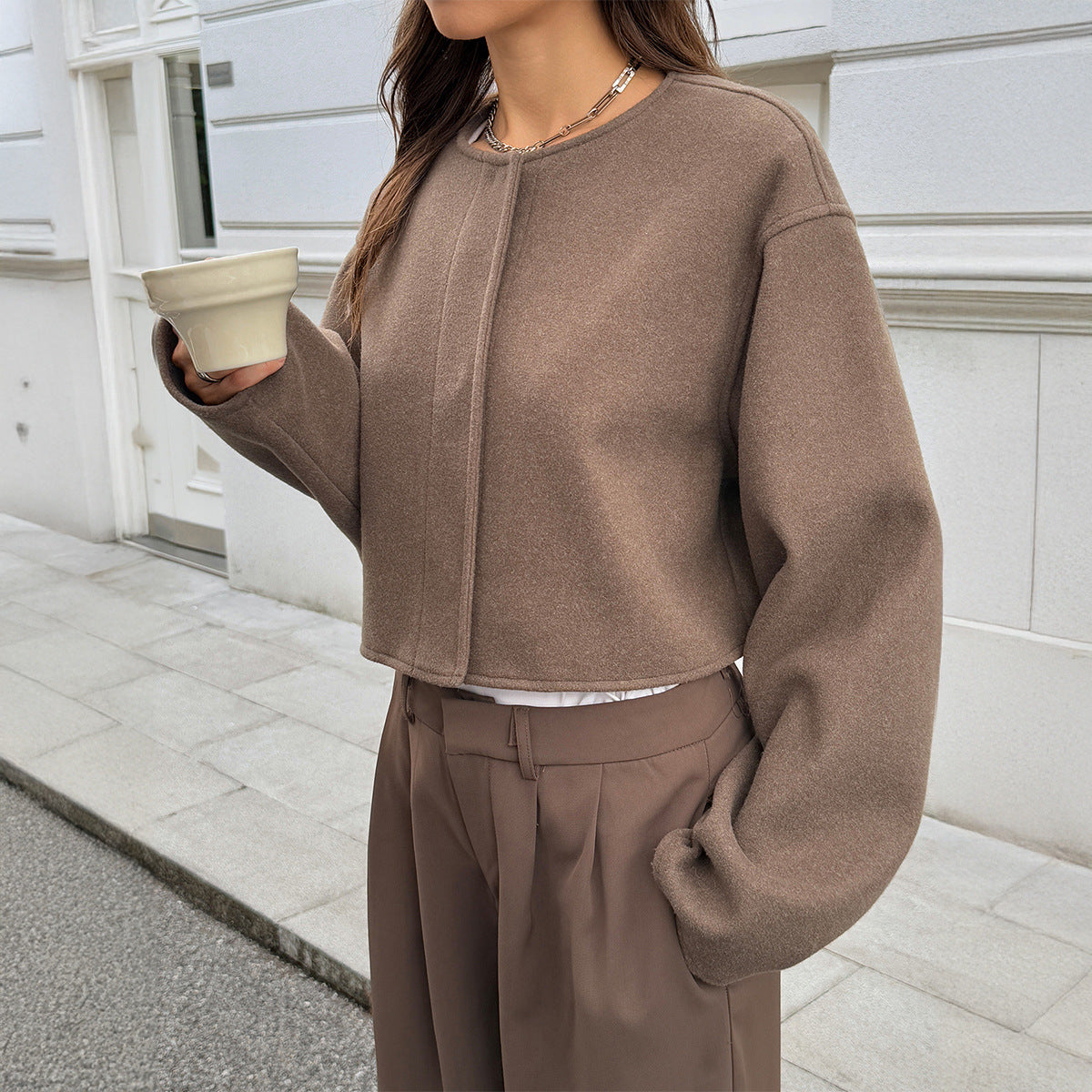 Camel Lapel Non-Iron Long Sleeve Jacket For Women