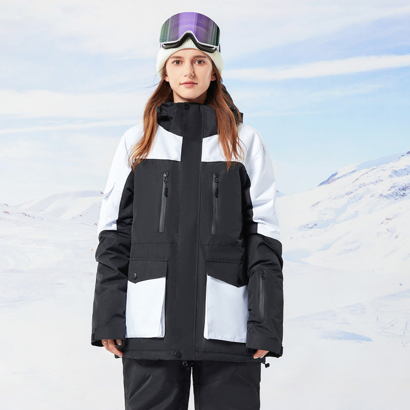 Color Block Ski Jacket Waterproof Breathable Warm For Winter Sports