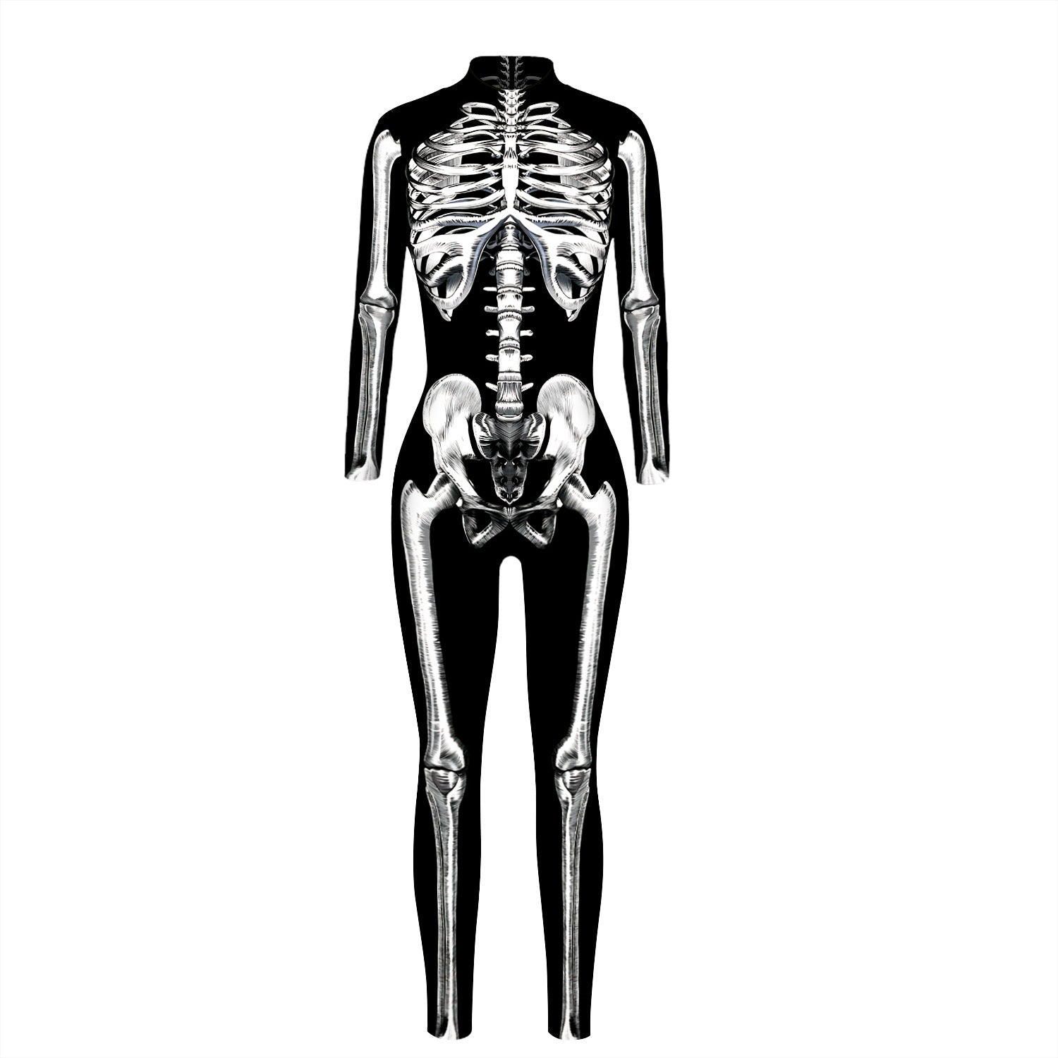 Skeleton Print Tight Fit Jumpsuit With Long Sleeves