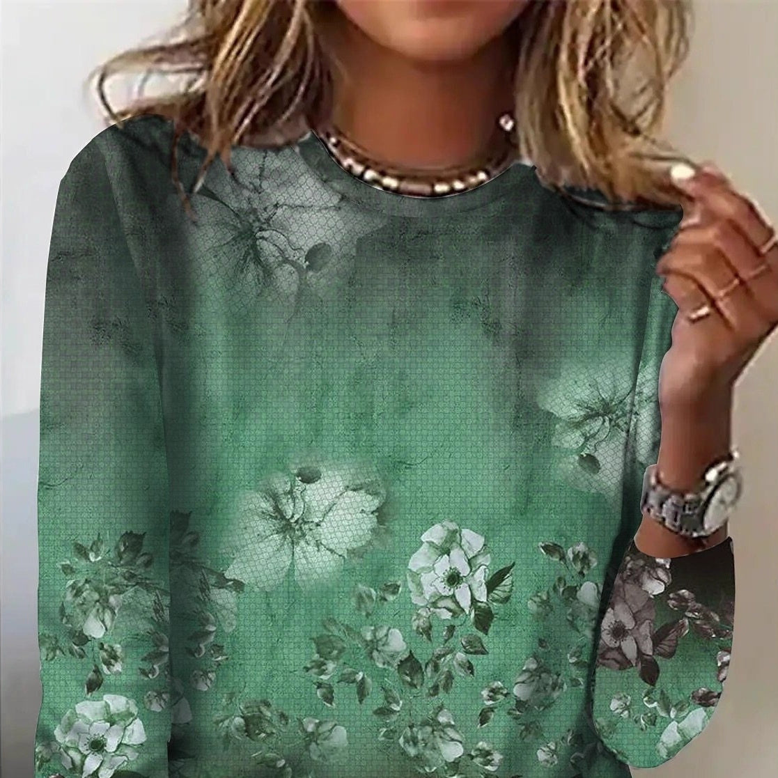 Crew Neck Long Sleeve Pullover Hoodie With Loose Fit