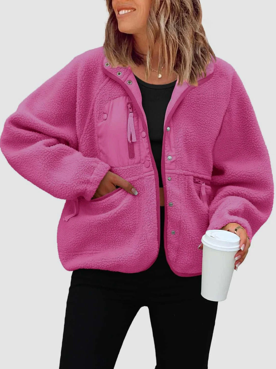 Plush Lamb Wool Short Cardigan Coat Women's Cozy Jacket