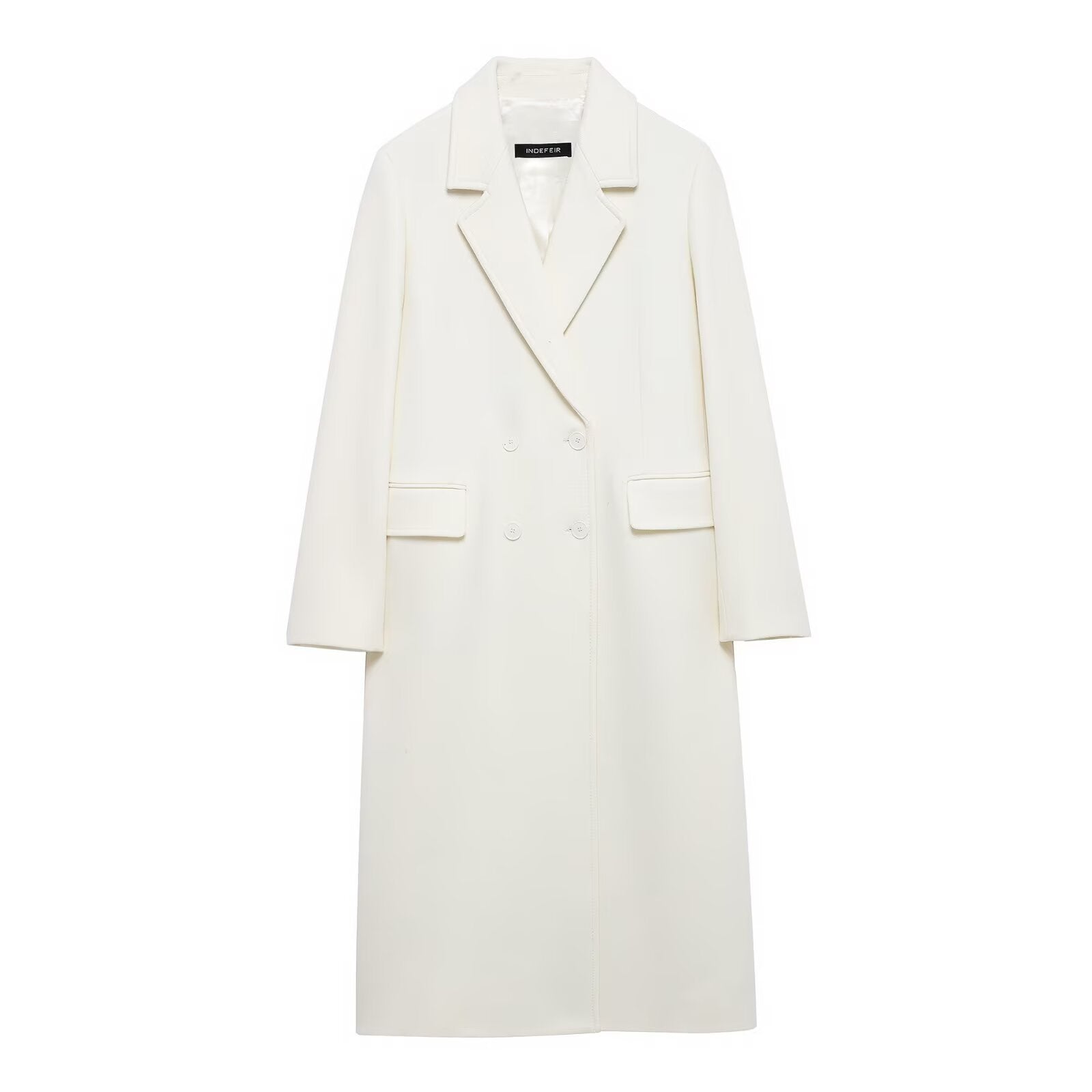All-Match Blended Double Breasted Long Lapel Coat For Women