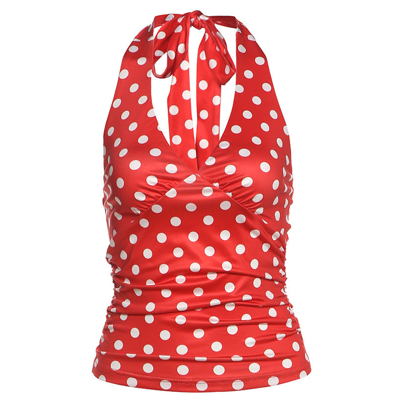 Polka Dot Halter Neck Bodycon Tank Top For Women