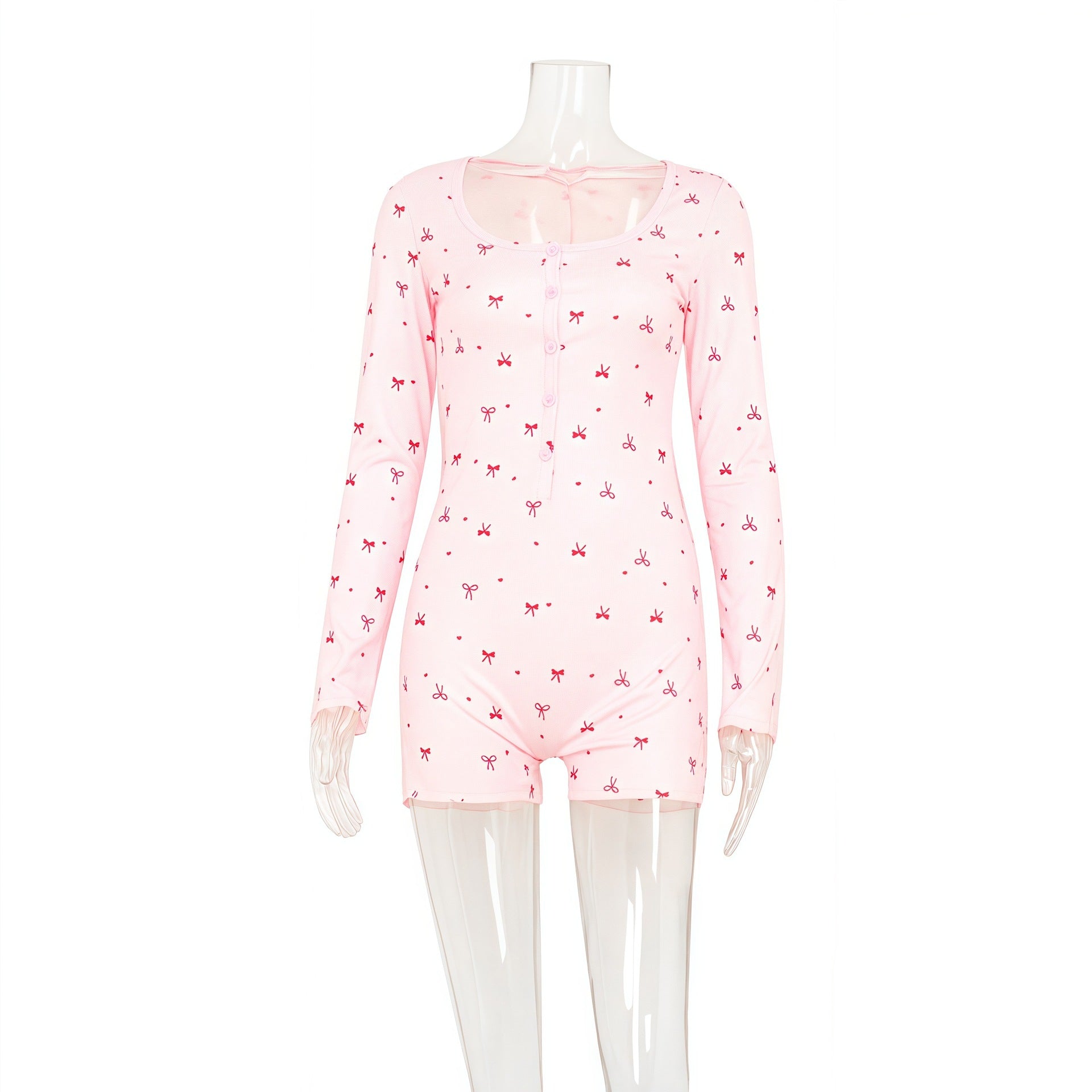 Crew Neck Long Sleeve One Piece Shorts With Slim Fit Style