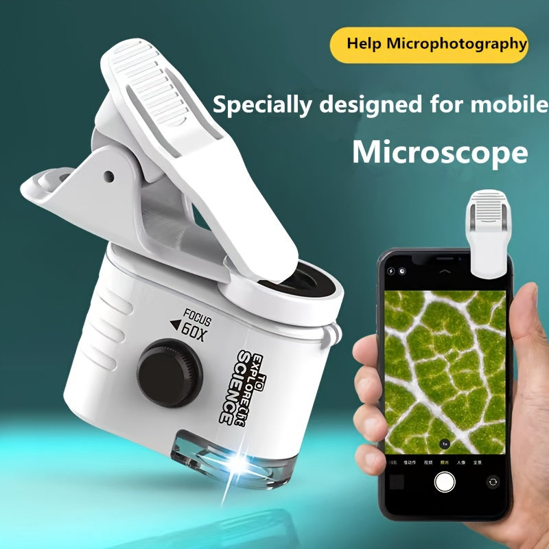 60X LED Clip?On Mobile Phone Microscope With Universal Adapter