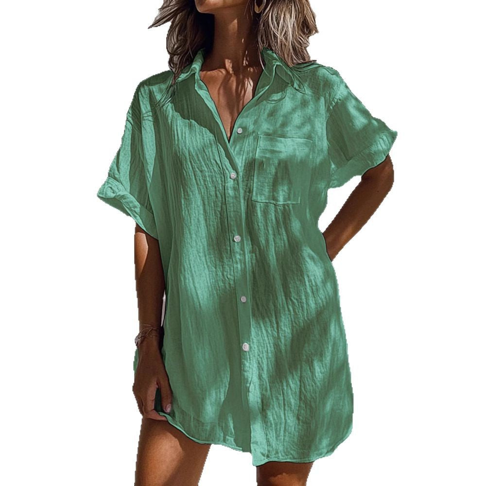 Women's Long Multi-Color Cotton Cardigan Shirt With Pockets
