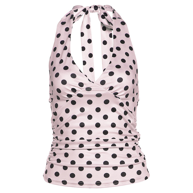 Polka Dot Halter Neck Bodycon Tank Top For Women