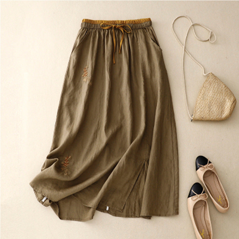 Women's Color Block Ruffle Midi Skirt With Elastic Waist