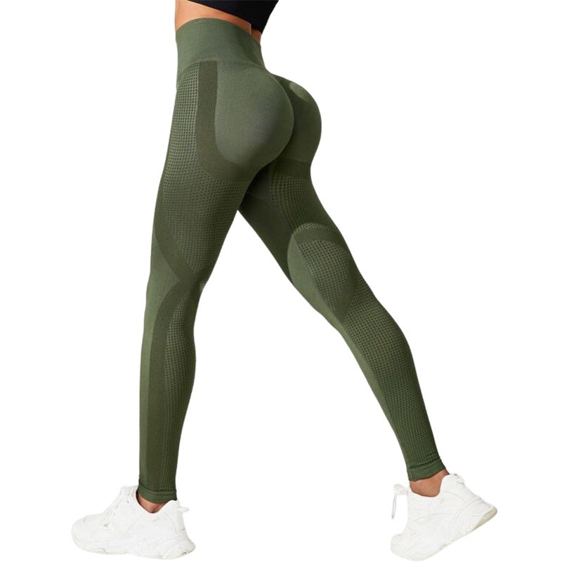 Green Seamless High Waist Hip Lifting Shock Absorption Yoga Pants
