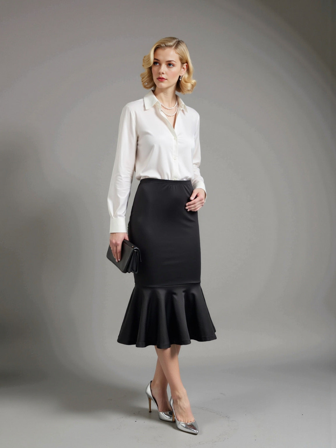 Women's Solid Color Versatile Sheath Fishtail Elegant Midi Skirt