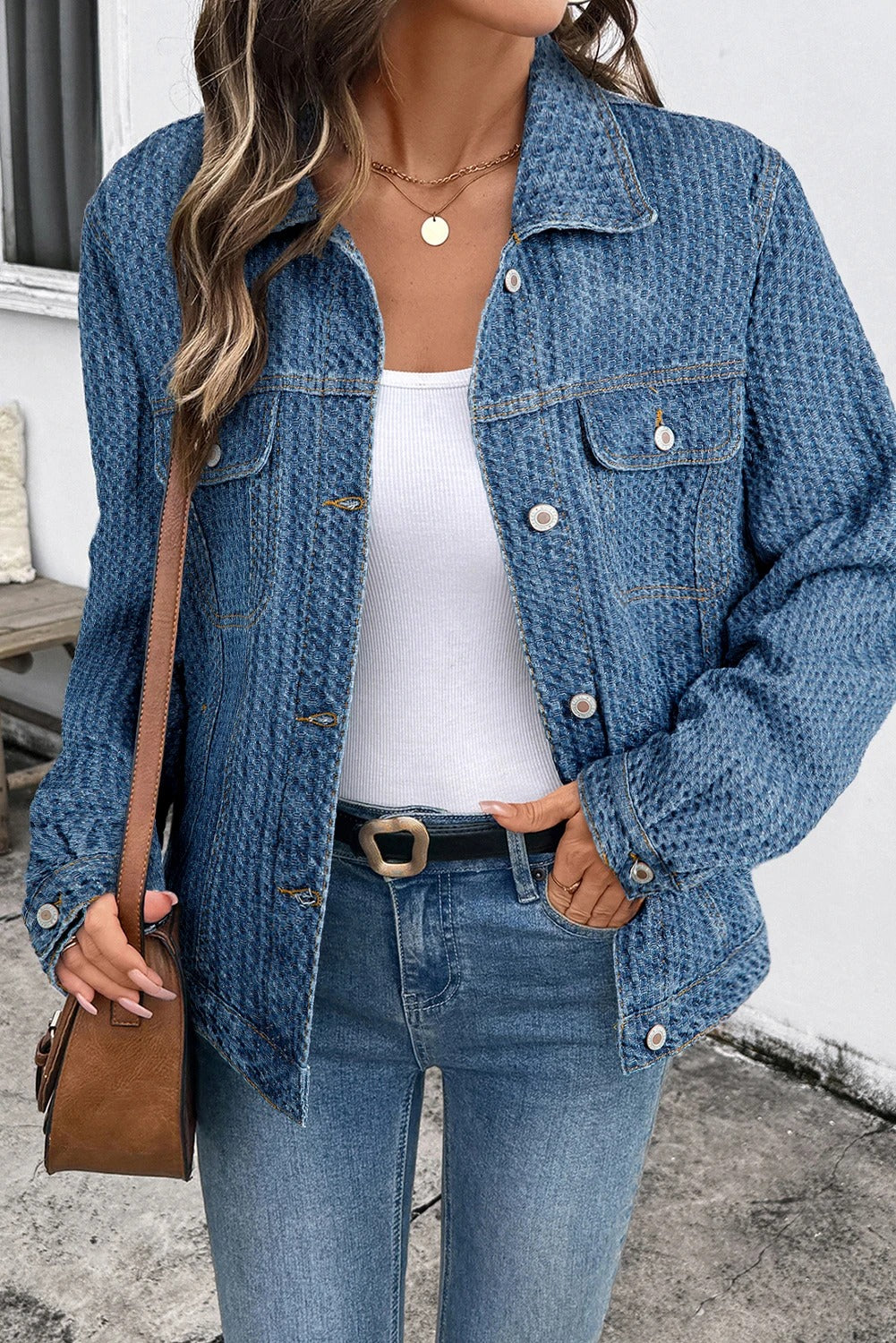 Button-Front Versatile Denim Jacket For Women