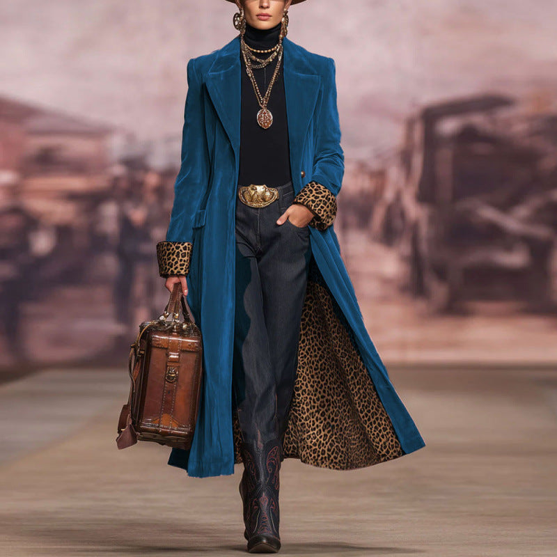 Patchwork Gold Velvet Long Coat With Lace Contrast Panels